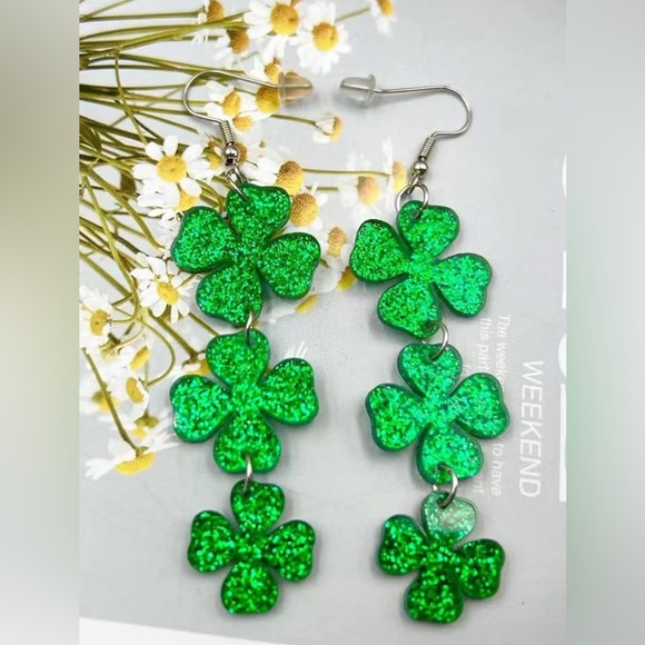 Shamrock Green Dangle Earrings - Picture 3 of 3